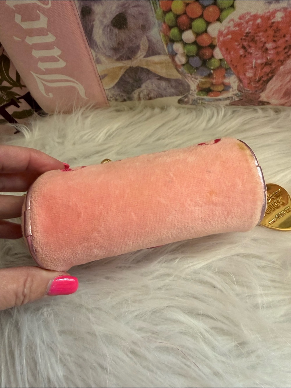 Rare Vintage 2007 Juicy Couture Pink Velour Micro Mini Case and Barrel Bag - Picture 14 of 16
